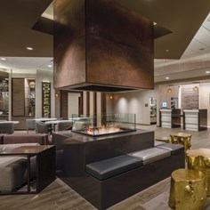 Lobby, fireplace, and front desk
