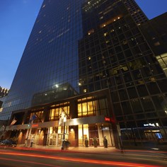 View of entrance at night