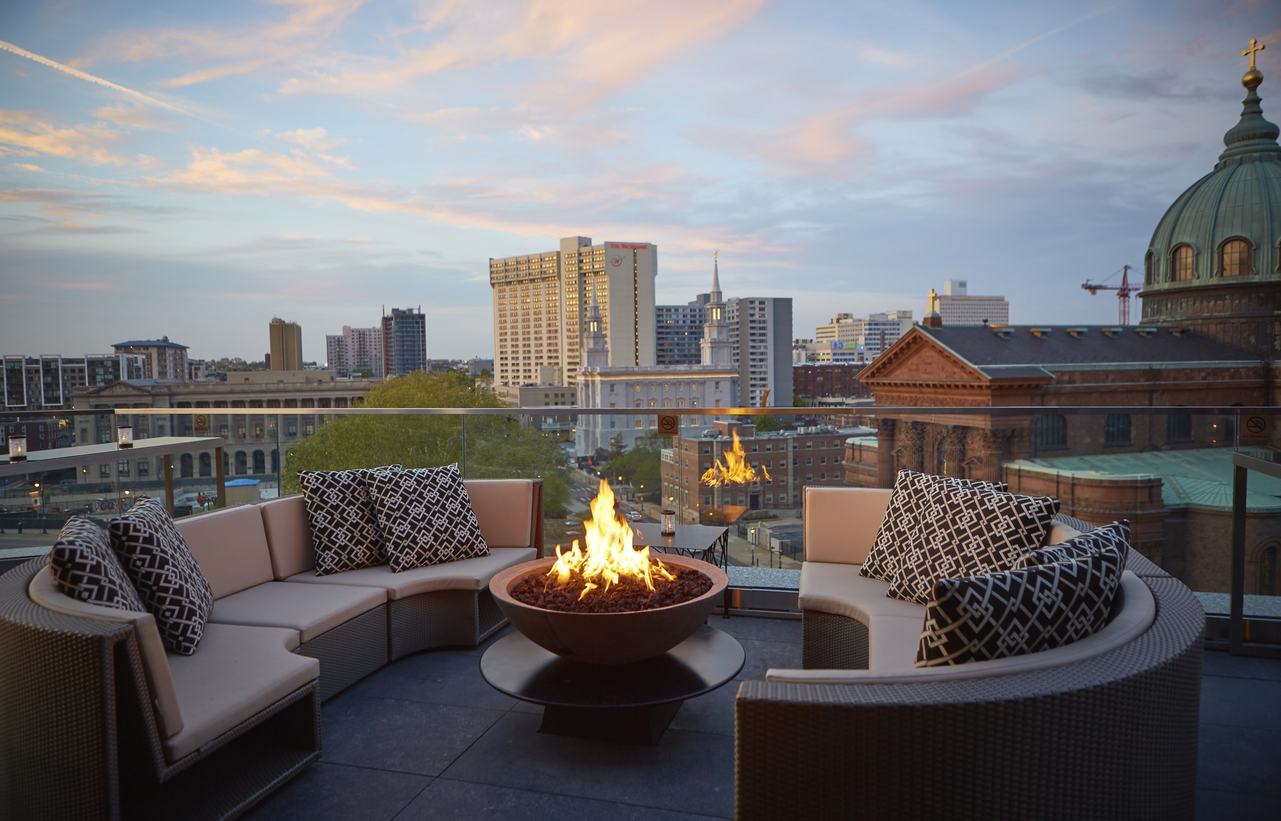 Assembly Rooftop bar and lounge overlooking the Cathedral Basilica of Saints Peter and Paul