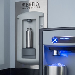 Water filtering station and ice maker